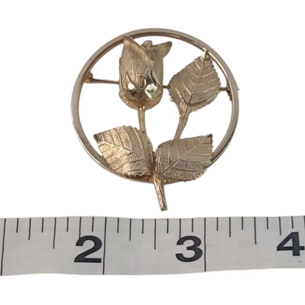 Vintage Signed Giovanni Gold Tone Rose Circle Brooch Pin